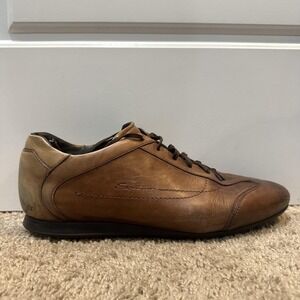 Santoni Club Shoes Mens Size 10.5 Brown Leather Lace Up Casual Sneakers Italy